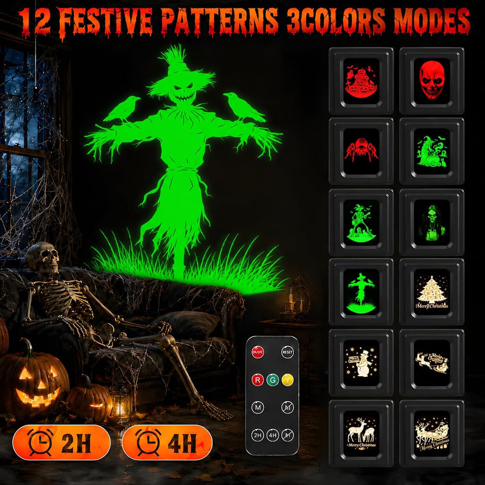12 in 1 Halloween Projector Outdoor - 3D Dynamic Halloween Decorations,Cleare...