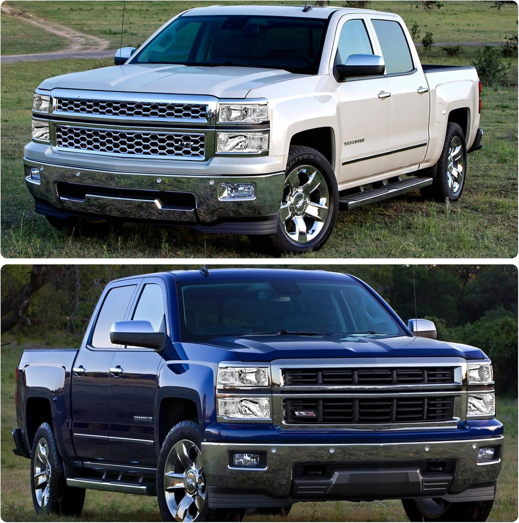 Headlight Assembly for 2014 2015 Chevy Silverado 1500 Chrome Housing with Clear Reflector Left and Right Pair（W/O Bulbs）