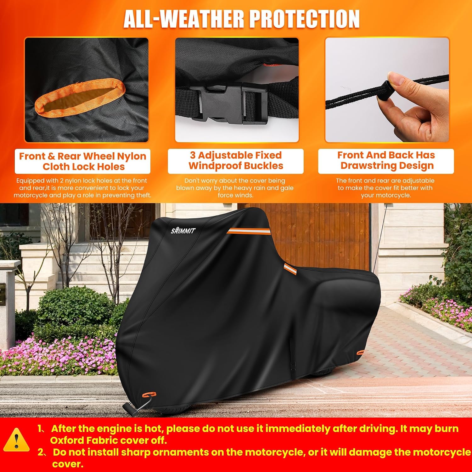 Motorcycle Cover Heavy Duty, 420D Motorcycle Cover Waterproof Outdoor with Nano Coating, 5 Reflective Strips and Air Vents, Dirtbike Cover (Black 3XL)