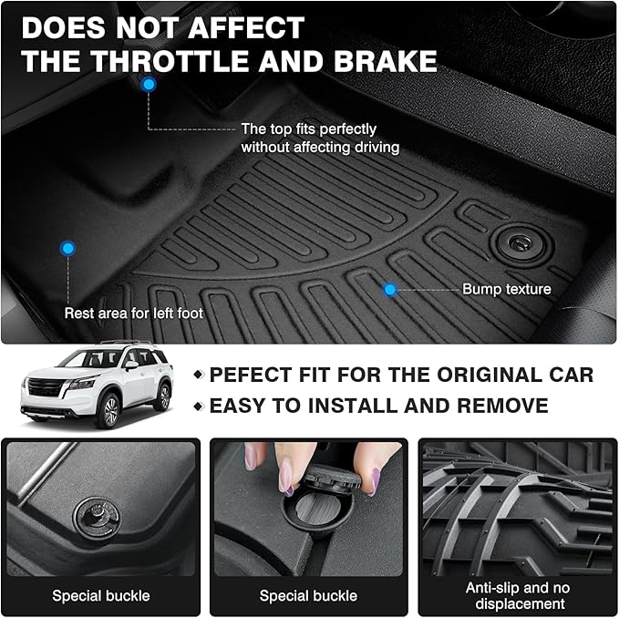 Powerty Floor Mats for 2023-2025 Nissan Pathfinder 7 Seats Accessories All - Image 4