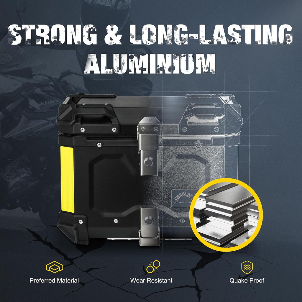 Motorcycle Top Case, 45L Aluminum Motorcycle Trunk, Tail Box Bag with Anti-Theft Lock System, Waterproof, Rustproof and Dustproof, Easy Installation with Universal Bracket, Black