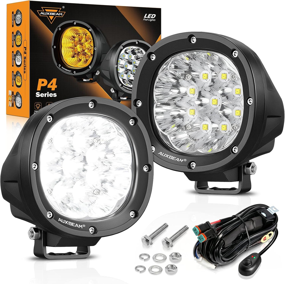 auxbeam p4 series 4 inch white led driving, main product view
