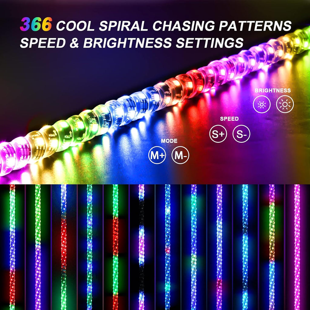 Ehaho 2 Pack 3FT Whip Lights with Spring Base,LED Whip Light with App & Remote Control, Spiral RGB Chasing Lighted Whips with Rocker Switch, Music Whip Light for UTV ATV Polaris RZR Can-Am SXS Truck