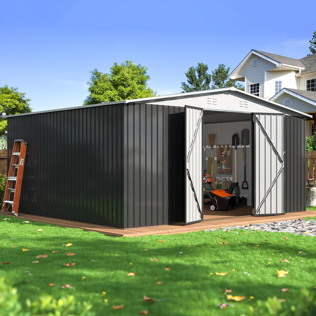 WKM 12x14 FT Outdoor Storage Shed, Utility Metal Tool Storage
