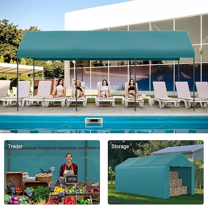 Carport, 10‘ x 20’ Heavy Duty Portable Garage All-Season Car Canopy w/Removable - Image 7