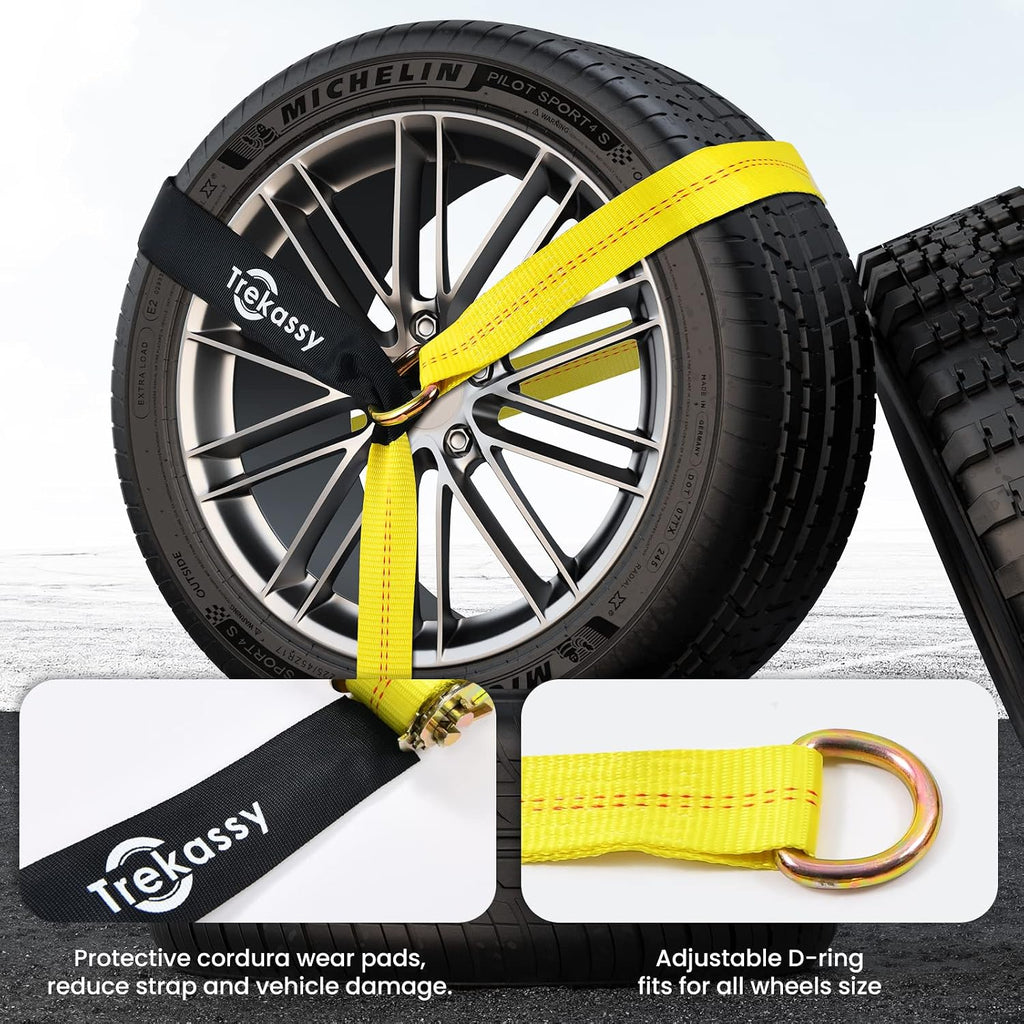 Trekassy 2" x 96" Car Tie Down Straps for Trailers, Heavy Duty Tire Tie Downs for ATV/UTV, 10000lbs Break Strength, Include 4 Axle Straps for Different Uses
