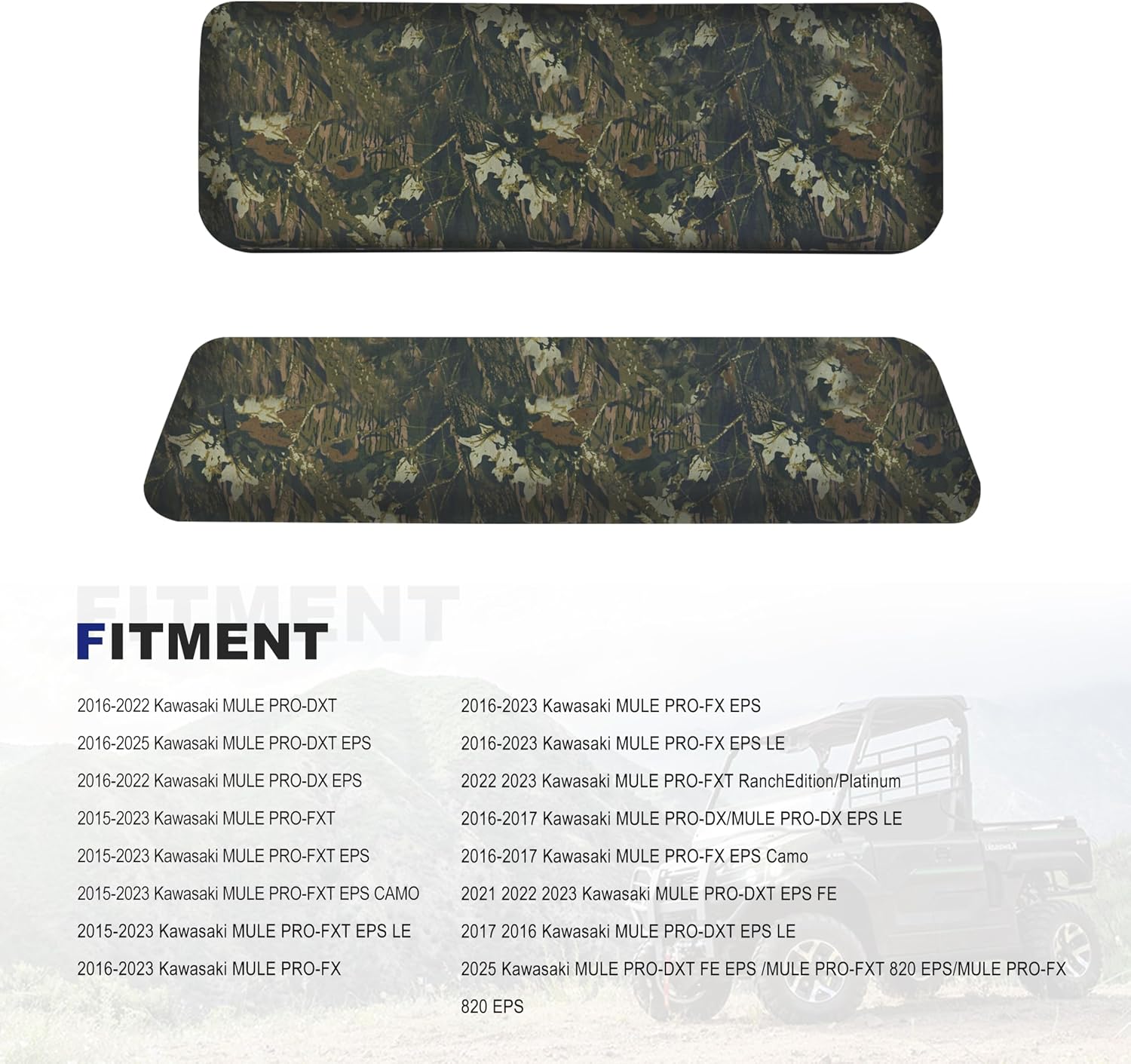 ZIDIYORUO Mule PRO Seat Covers Compatible with Kawasaki Mule PRO-FXT DXT FX DX 2015-2023 |Waterproof Coating UTV Bench Seat Covers | Sold in One Set, OEM Fit (KAF080-039) (Camo)