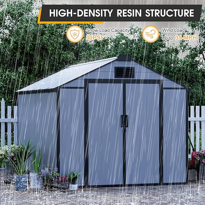 8 x 10 FT Plastic Tool Shed, All-Weather Outdoor Garden Tool Shed - Image 7