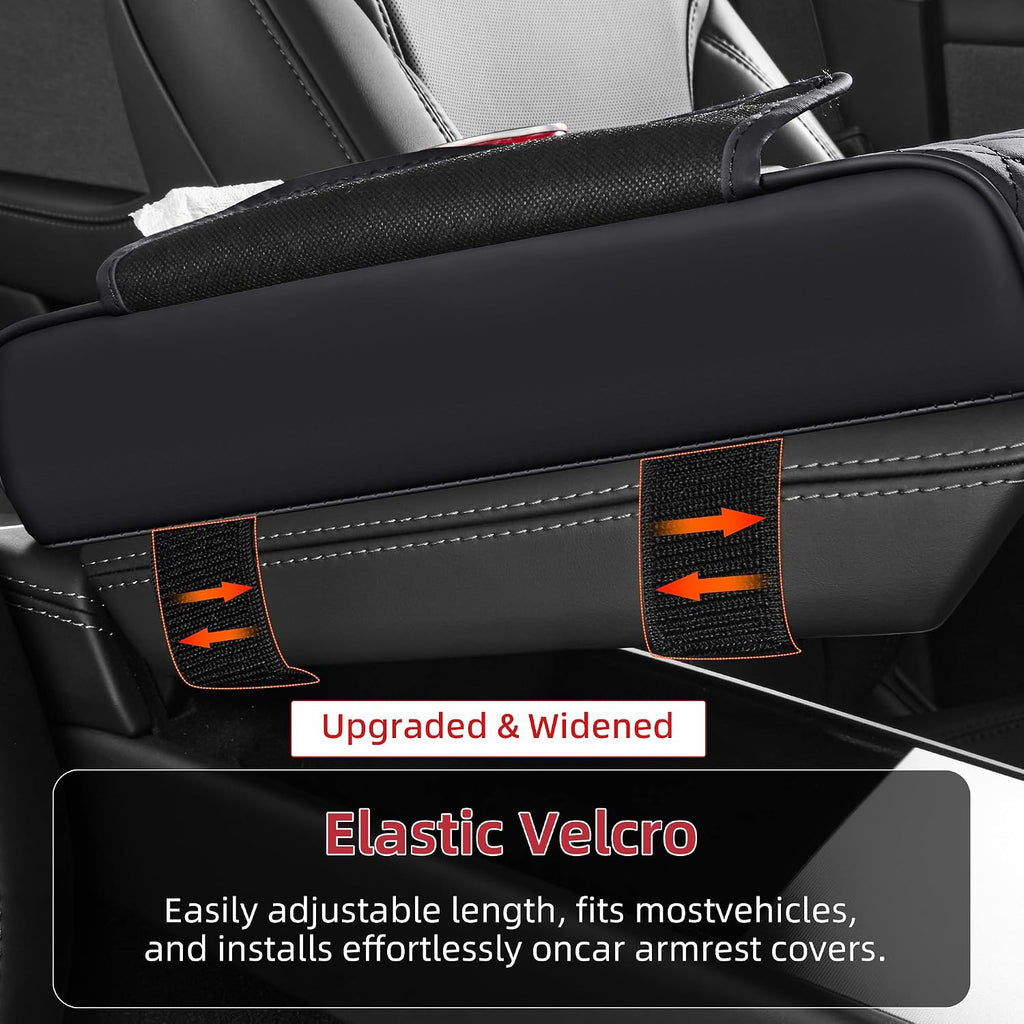 5 in 1 Nappa Leather Console Armrest Cover, Black | Built-in cup holder, tissue slot, phone holder & 2 storage pockets, practical car accessories fit SUV sedan truck
