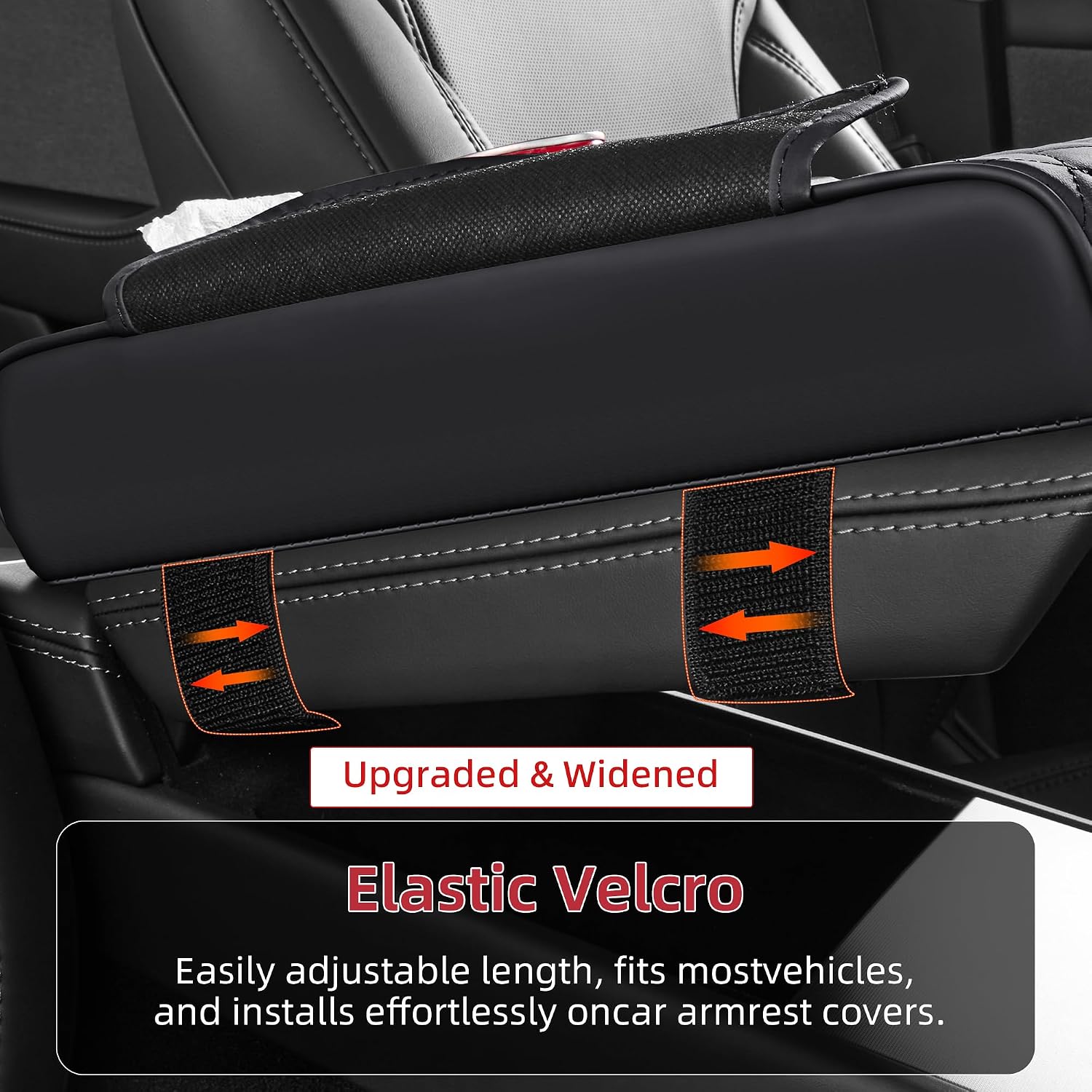 5 in 1 Nappa Leather Console Armrest Cover, Black | Built-in cup holder, tissue slot, phone holder & 2 storage pockets, practical car accessories fit SUV sedan truck