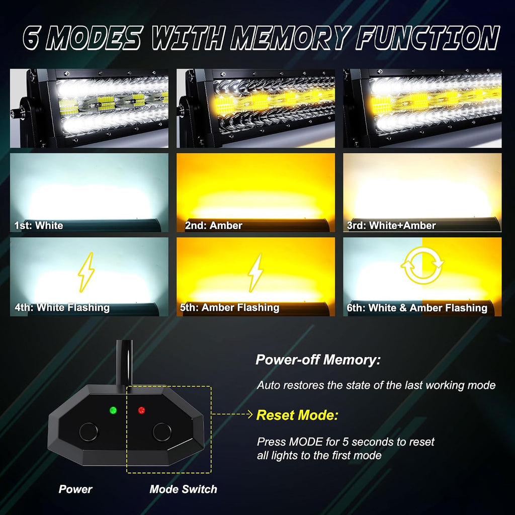 52inch 300w curved led light bar white/amber flasing showing dimensions