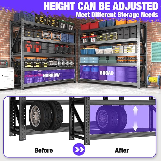 8000LBS Garage Shelving Heavy Duty, 5-Tier 71" H Storage Garage Shelves - Image 4