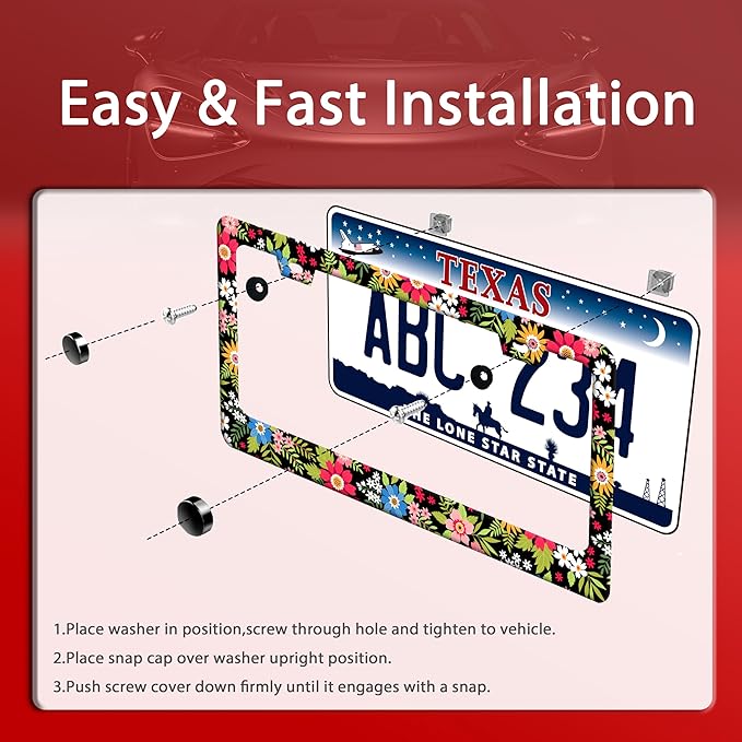 Folk Art Flowers License Plate Frame Funny Colorful License Plate Frames - Image 3
