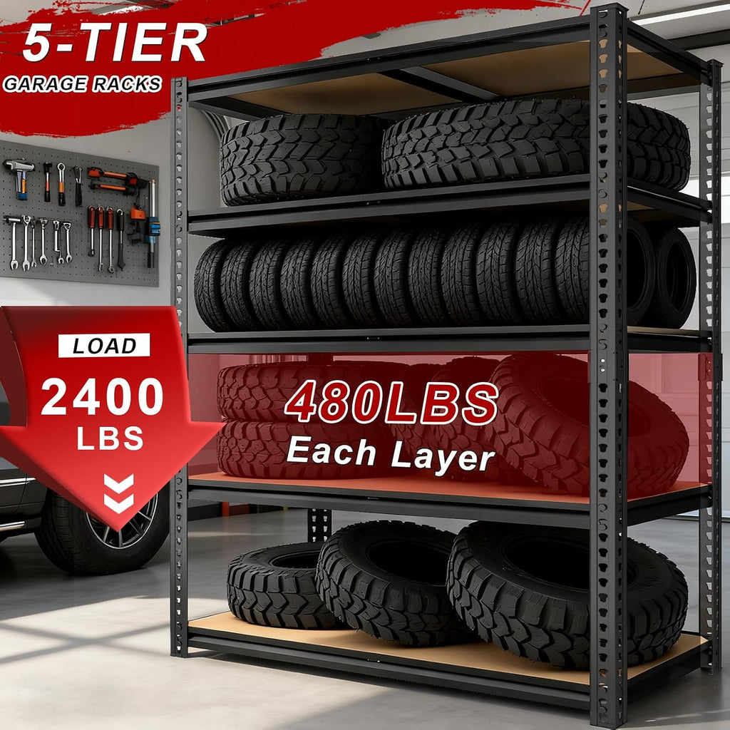 garage racks for storage，5-tier adjustable garage shelving storage, side view