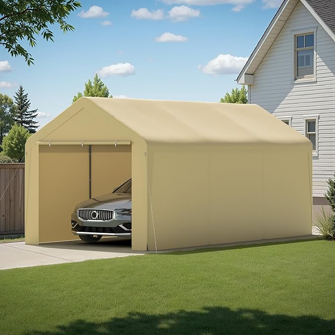 Carport, 10‘ x 20’ Heavy Duty Portable Garage All-Season Car Canopy w/Removable by PHONJOROO