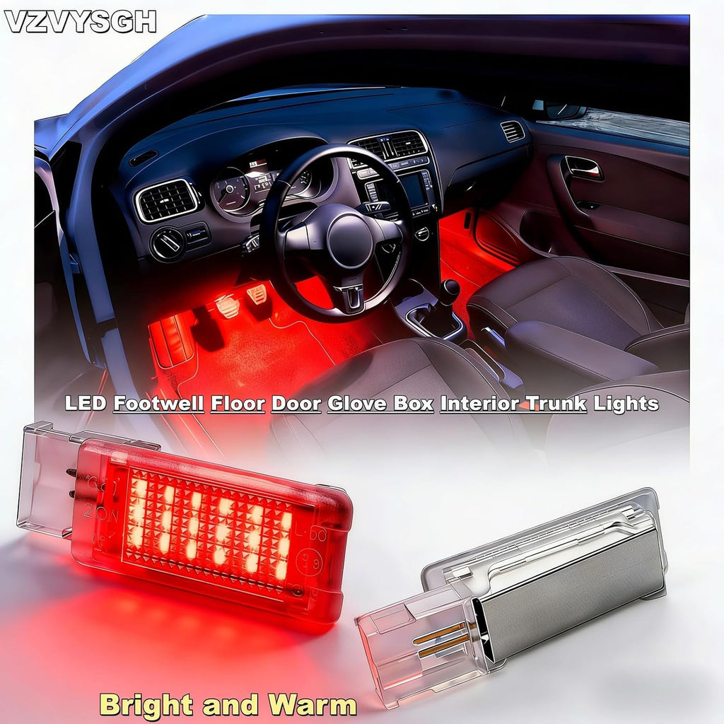 LED Footwell Light Compartment Interior Trunk Glove Box Lamp Compatible with Volkswagen Golf MK5 MK6 GTI MK6.5 GLI MK7 Jetta Altas CC Eos Alltrack (Red)