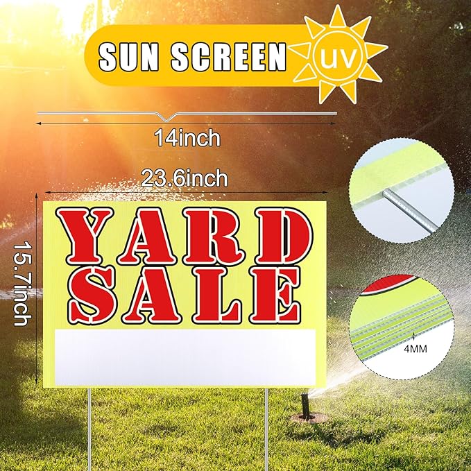 Marsui 3 Pcs Yard Sale Sign 23.6 x 15.7 Inch Double Sided Yard Sale Sign - Image 2