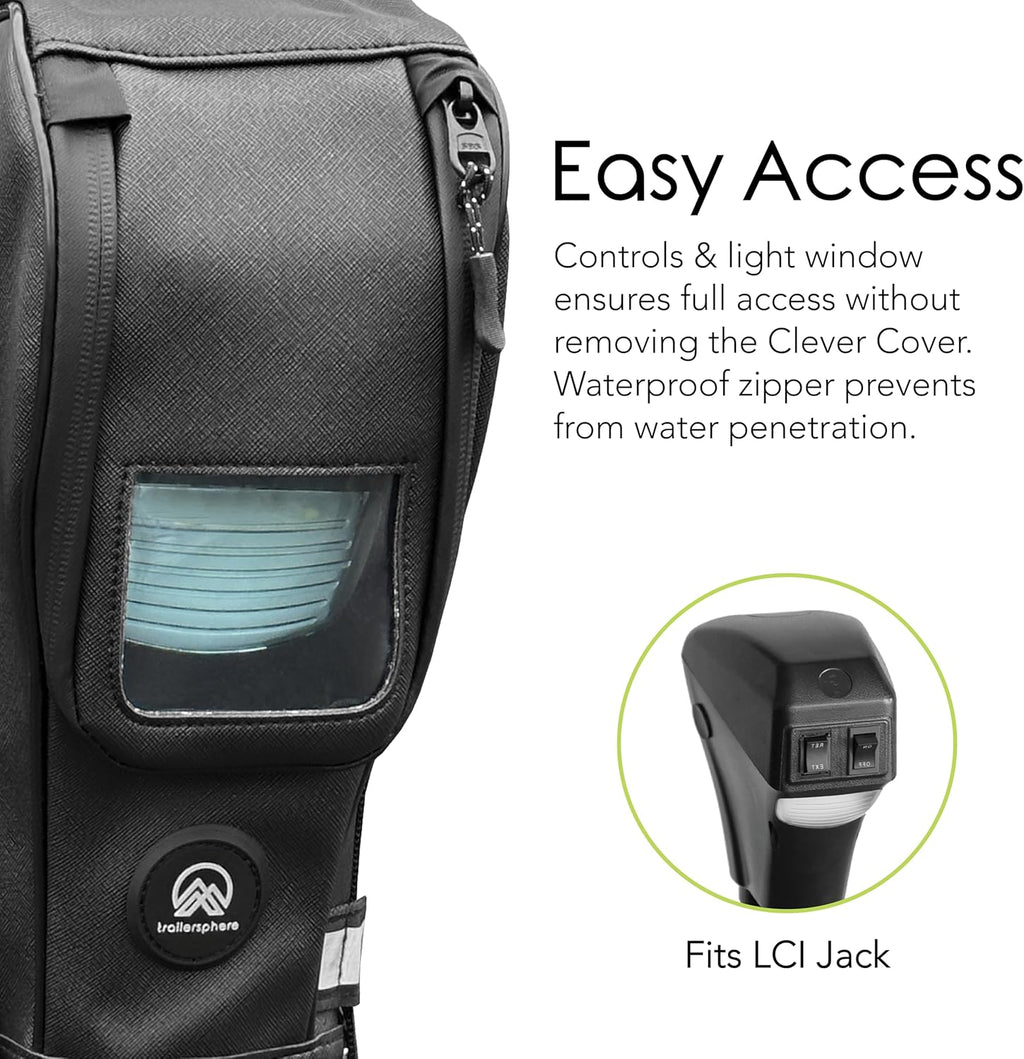 Clever Cover for LCI Jack Custom Electric Tongue Jack Cover for Trailer, RV, Camper, Chains Holder, Plug Protector, Sun and Waterproof (LCI Jack Cover)