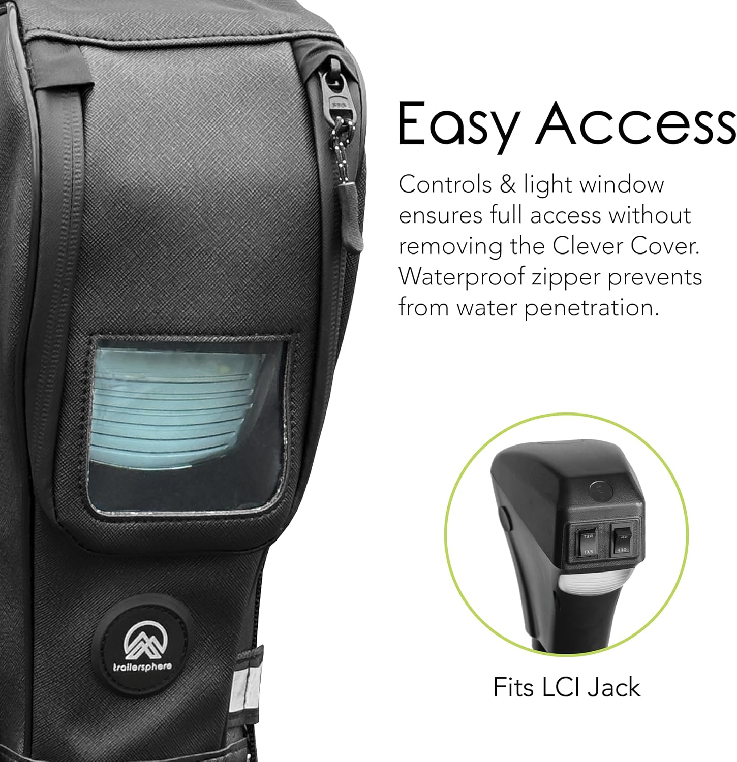 Clever Cover for LCI Jack Custom Electric Tongue Jack Cover for Trailer, RV, Camper, Chains Holder, Plug Protector, Sun and Waterproof (LCI Jack Cover)