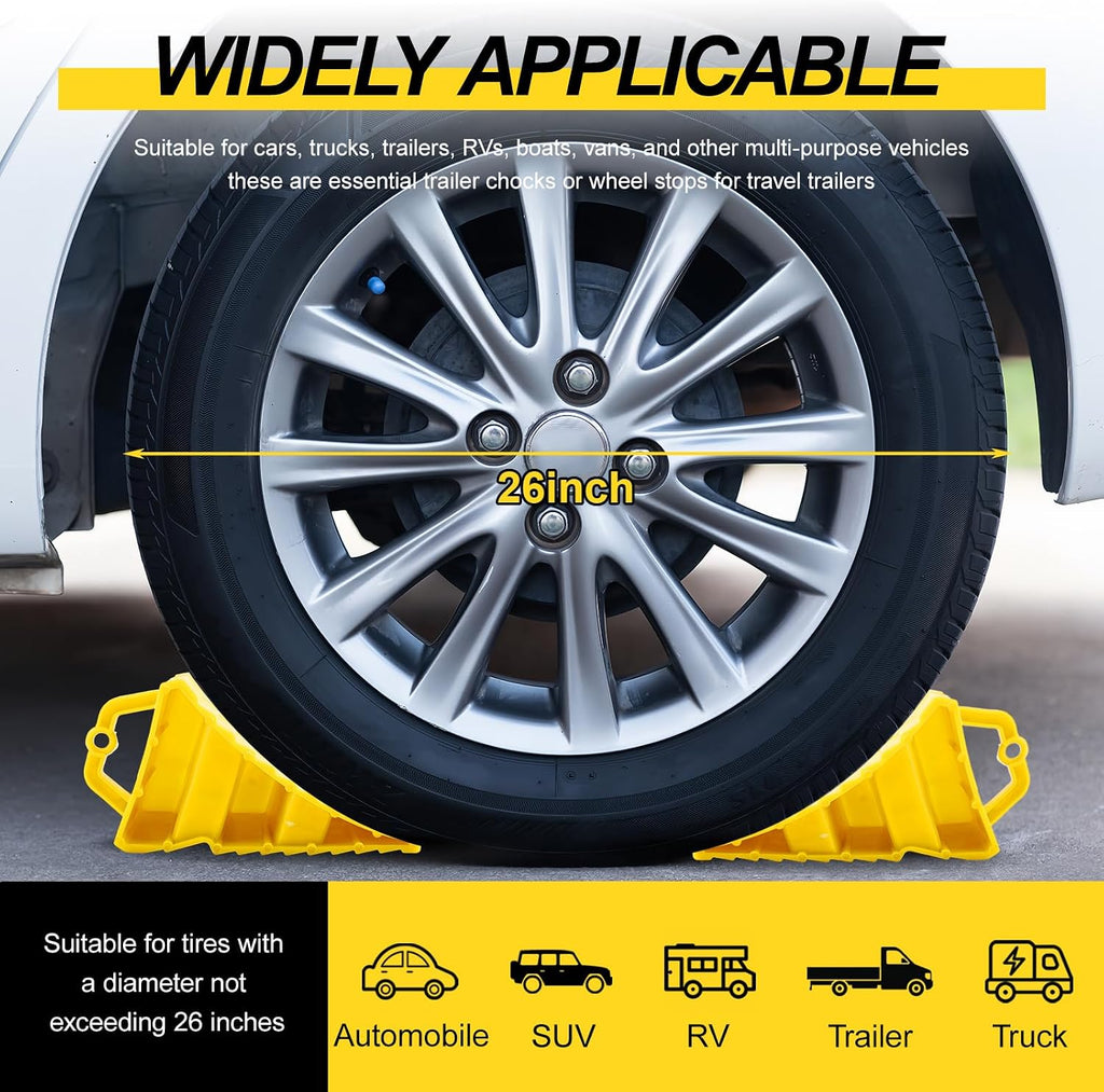 vvag Wheel Chocks for Trailers,2 Pack Heavy Duty Wheel Chocks with Handles for Easy Removal,Hard Plastic Triangular Tire Blocks,Non-Slip Wheel Stoppers for Most Trailers/RVs/Campers (2 Pack)
