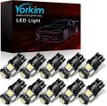 Yorkim 194 LED Bulb 6000K White, T10 168 2825 W5W Non-Polarity Mini Wedge, Interior Car Bulbs Replacement 10 Pack for License Plate Dome Map Trunk Cargo Lights