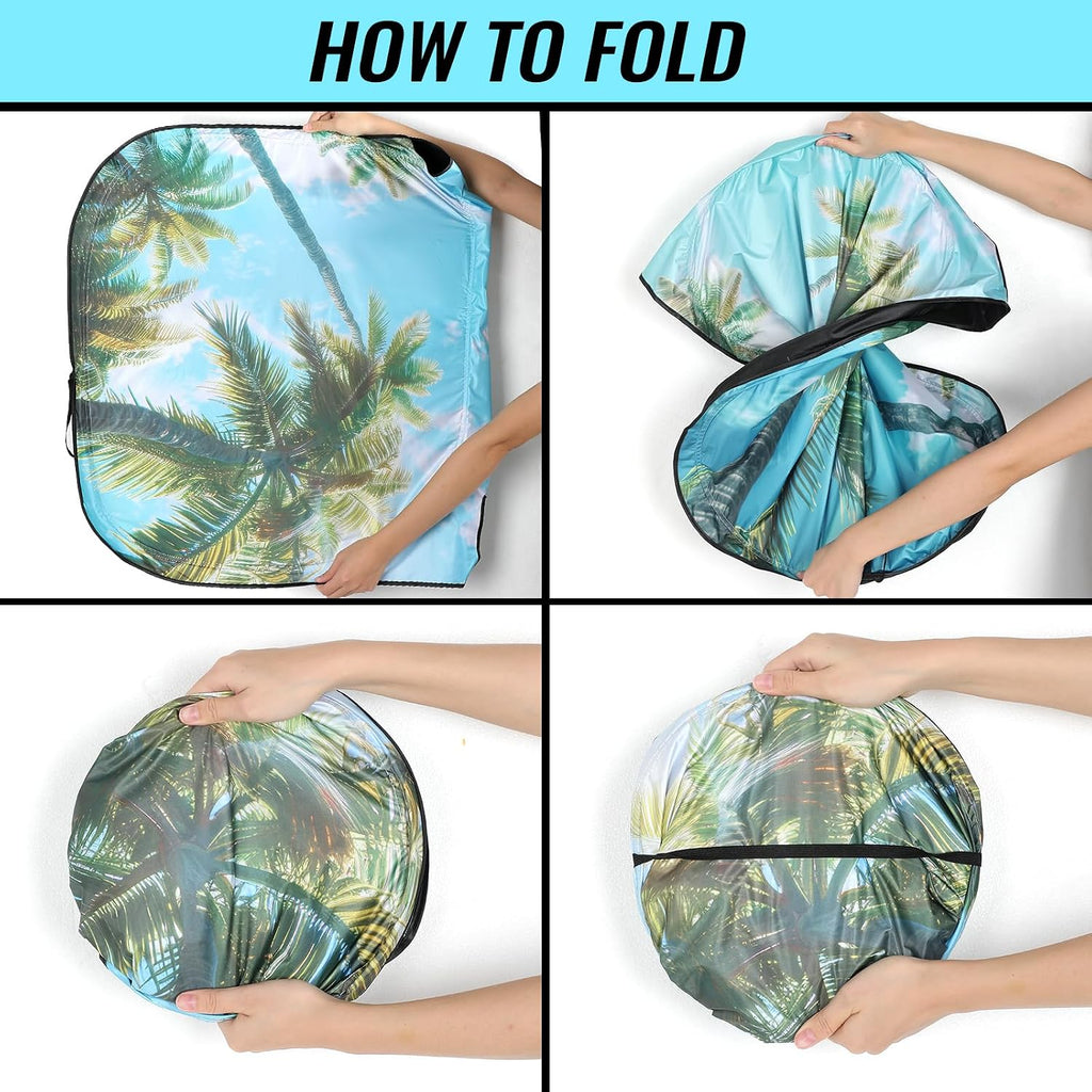 Avisky Windshield Sun Shade for Cars, Trucks & SUVs, Polyester Front Window Sunshade to Block UV Rays & Heat, Foldable Auto Front Windshield Cover, 57“x31”