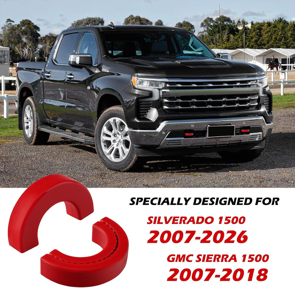 Tow Hook Covers Fit for Chevy Silverado 1500 2007-2026/GMC Sierra 1500 2007-2018, Customized Car Tow Hooks Compatible with Chevrolet Silverado 1500 Accessories 2007-2026 (Red)