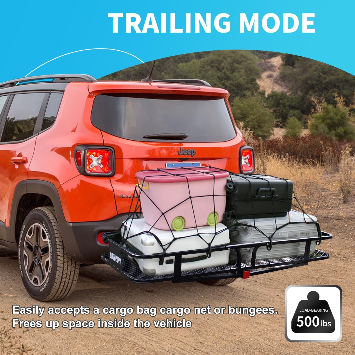 LWTURMRT 60"X21"X6" Hitch Cargo Carrier and Receiver Hitch Cargo Rack with Waterproof Cargo Bag(58"X20"X24"),Carrier Cargo Used Rust Resistant Baking Paint and Alloy Steel Material