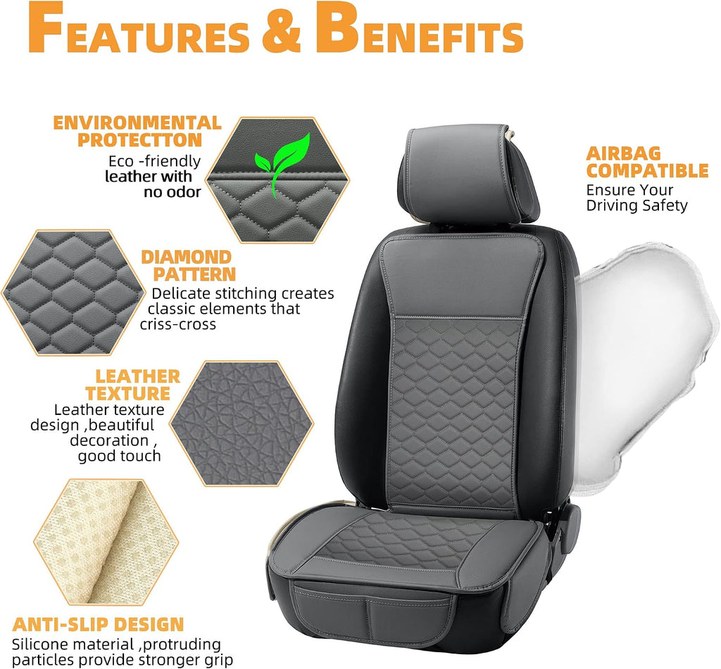 elantrip leather car seat covers front 2pc waterproof, close-up detail