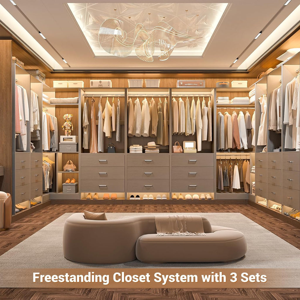aheaplus closet system with 6 drawers, 4 hanging showing dimensions