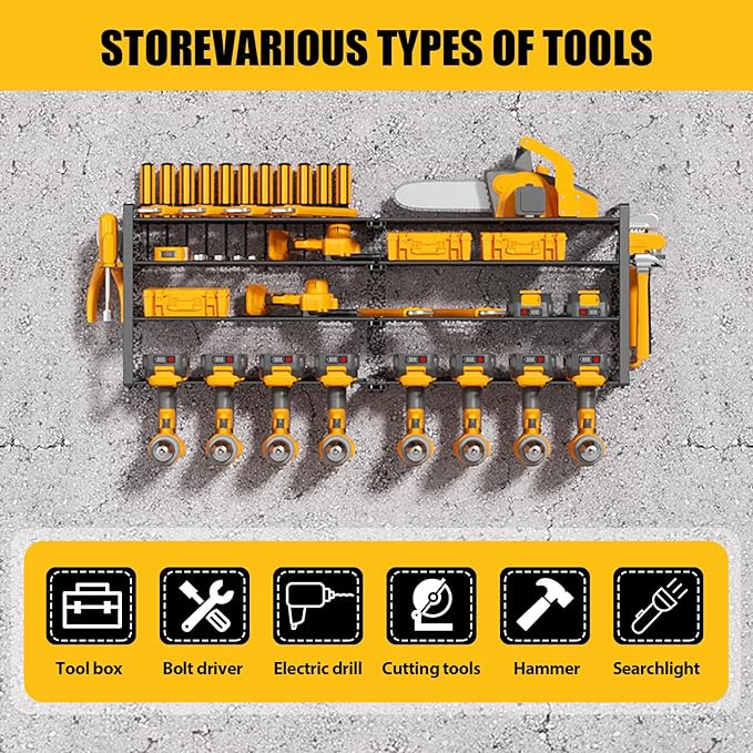 Wall Mount Power Tool Organizer, 4 Layer 8 Drill Hangers Storage Rack, Tool - Image 2