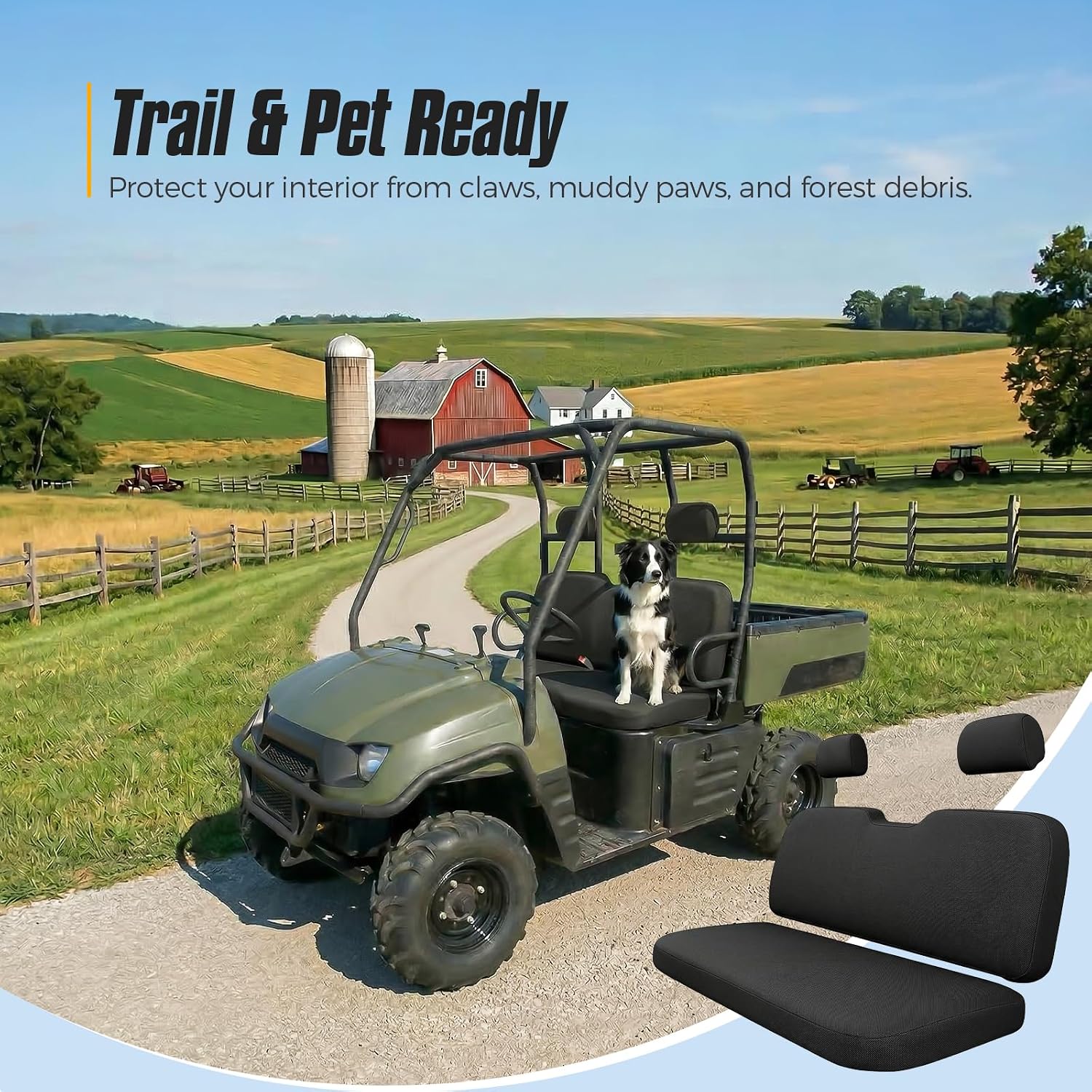 UTV Bench Seat Cover for Polaris Ranger 500 700 800 2002-2008, Waterproof Front Seat Protector Replacement, Heavy Duty Oxford Fabric (4 PCS)