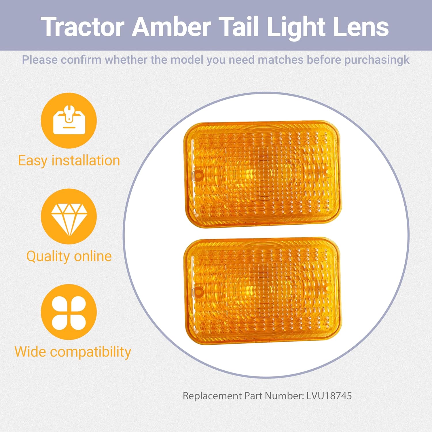 Replacement Amber Tail Light Lens LVU18745 Fits John Deere 1023E 1025R 1026R 2025R 2027R 2032R 2038R 2305 2320 2520 Tractor (Set of 2)