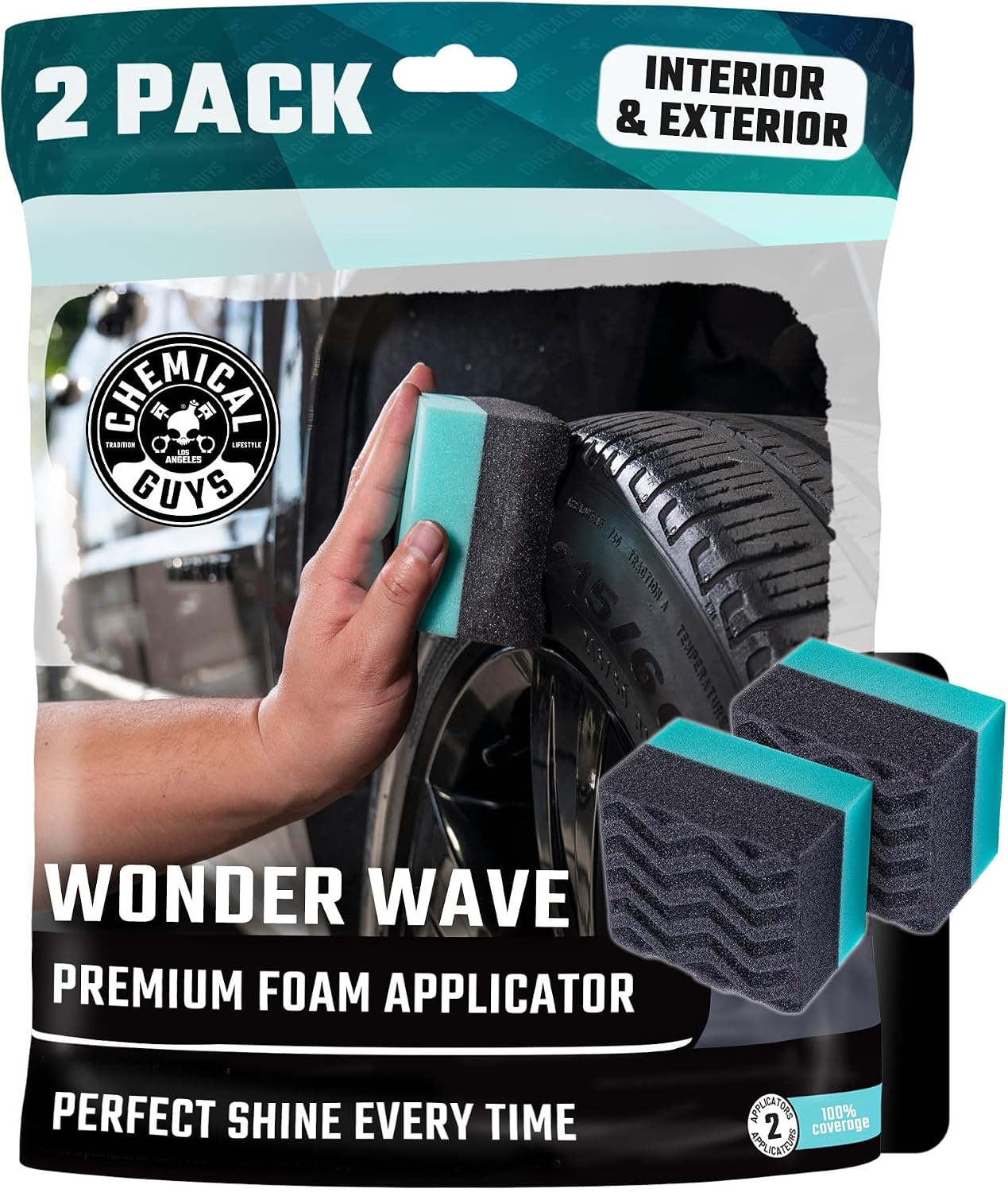 Chemical Guys Wonder Wave Durafoam Tire Shine Applicator Pads - Foam Pads for Applying Tire Dressings, Protectants, Wax, Polish and Car Detailer Products for Trucks and SUVs - 2 Pack