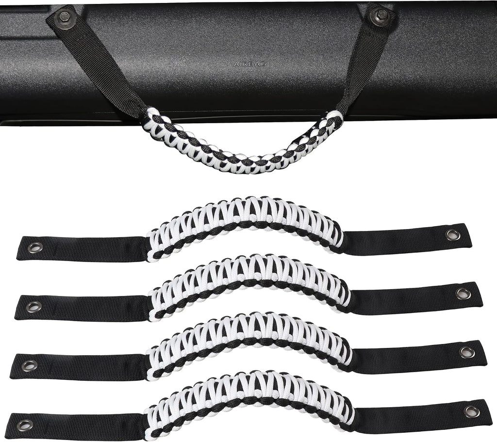 4 Pack Grab Handles for Ford Bronco Accessories 2021 2022 2023 2024 2025 2 Door 4 Door Interior Paracord Roll Bar Grip Door Handle No Embroidery White