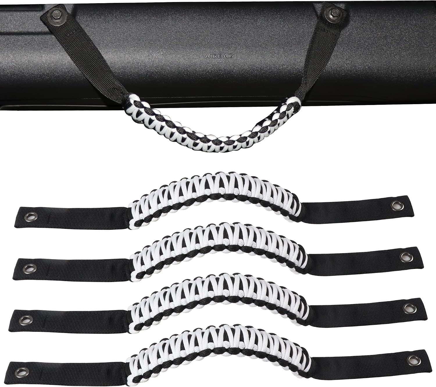 4 Pack Grab Handles for Ford Bronco Accessories 2021 2022 2023 2024 2025 2 Door 4 Door Interior Paracord Roll Bar Grip Door Handle No Embroidery White