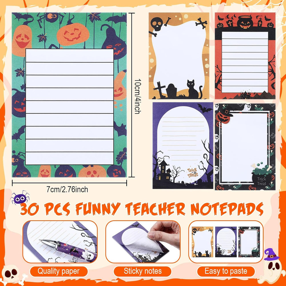 MotiMind 60 Pcs Halloween Pens and Cute Halloween Sticky Notes Set
