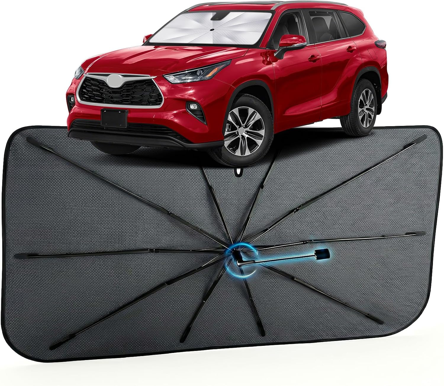 Car Windshield Sun Shade for Toyota Highlander 2014-2026 –[Reflective Coated Fabric] Sunshade Umbrella for Front Window, Car Shades Sun Visor Keep Car Cool and Protects Interior, 1:1 Exact Fit