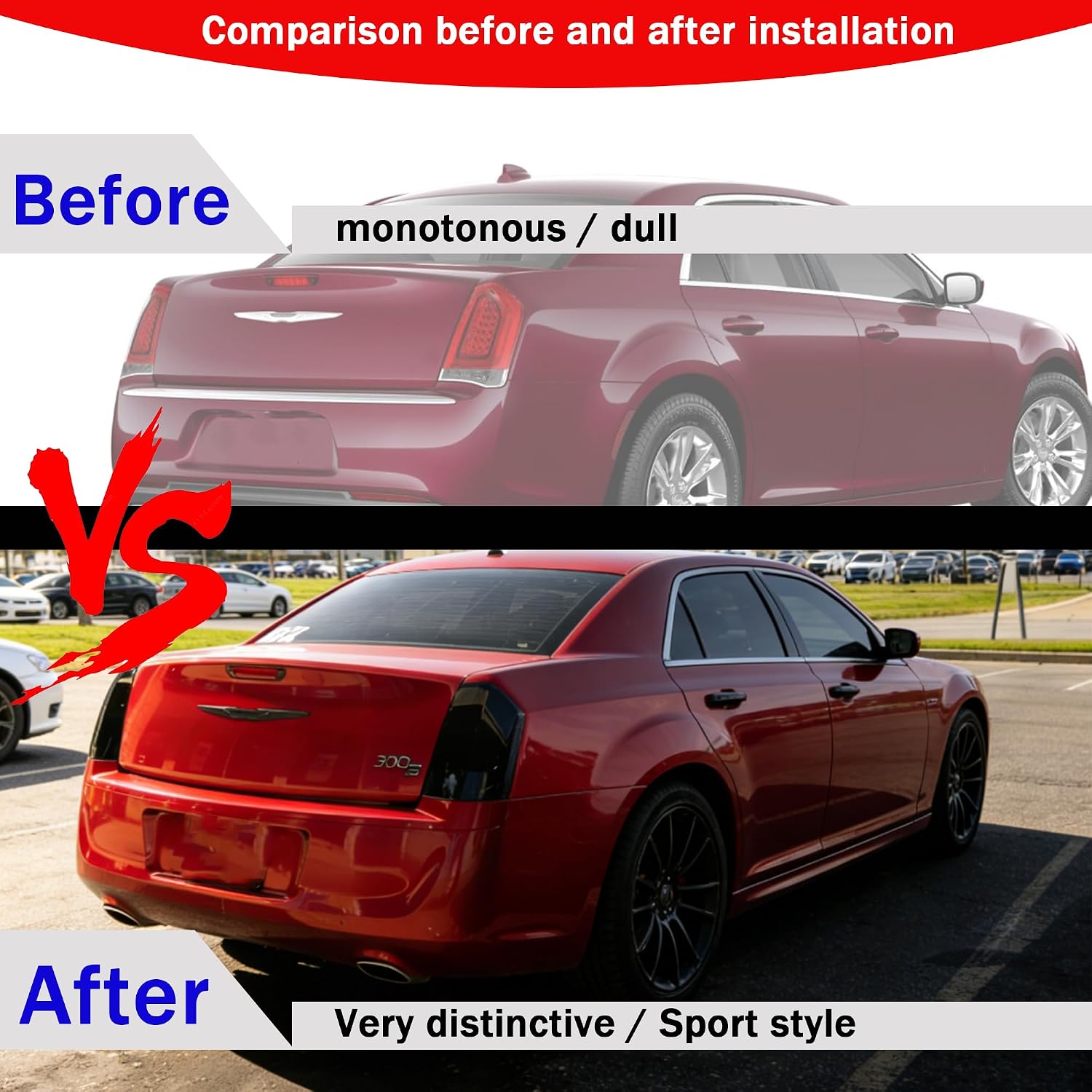 Tail Light Covers Guards Tint Fit For Chrysler 300 2015-2023 Accessories 300C/ 300S/ Touring/Limited/Base, Smoked Black Rear Light Protective Cover Guards Trim Set Exterior