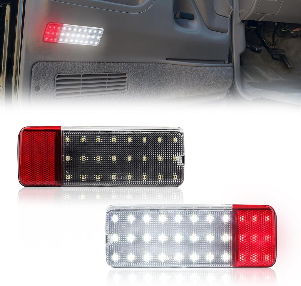 LED Interior Light Panel Courtesy Lights Compatible with Ford F150 F250 Bronco 1992-1996, F350 1992-1997, Full LED Car Door Lamp Assembly White & Red 2pcs