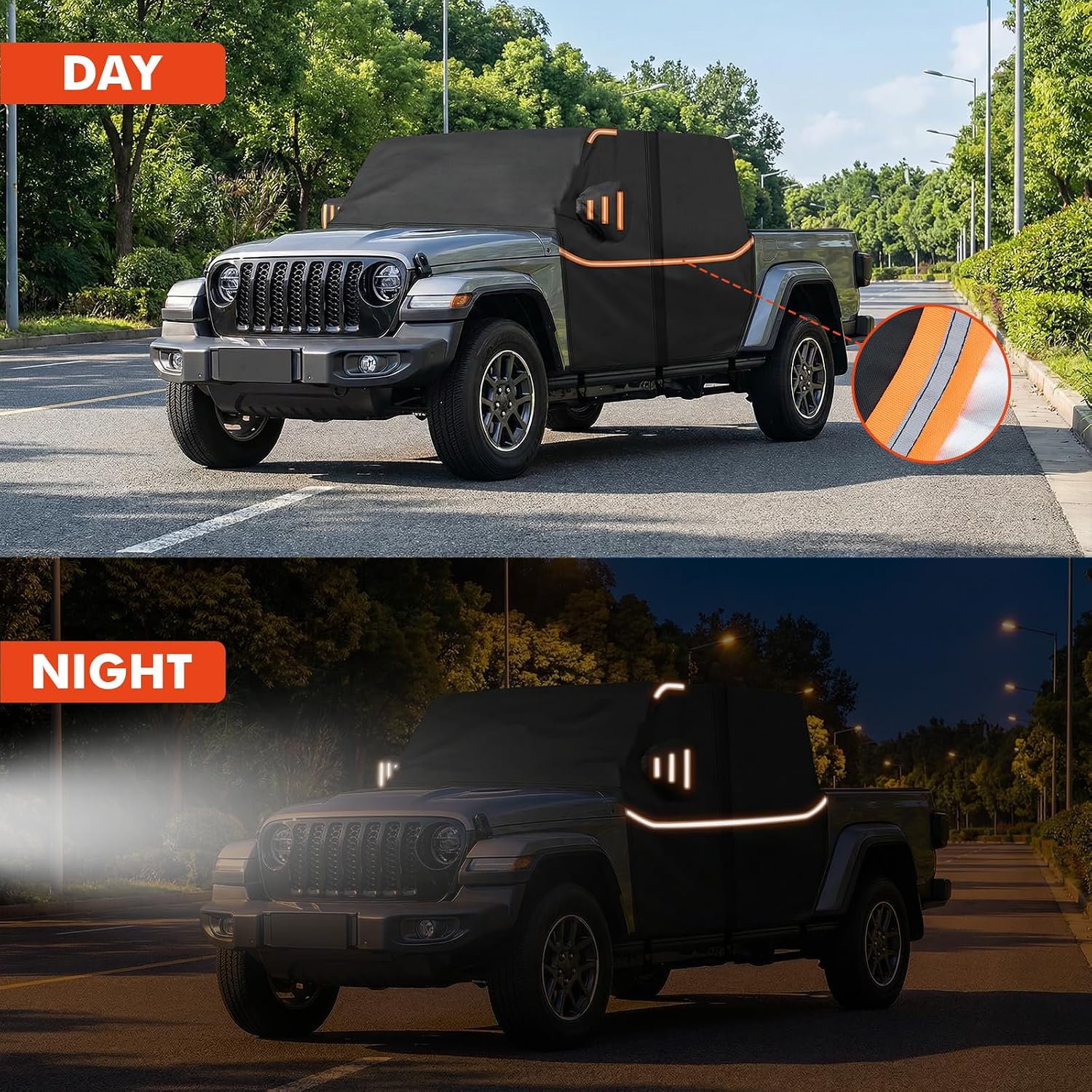 Cab Cover for Jeep Gladiator JT 2019-2026 - All Weather Waterproof Gladiator Half Car Cover, Outdoor Jeep Cab Cover Rain Covers with Door Zipper Windproof Straps for Sun Snow UV Protection