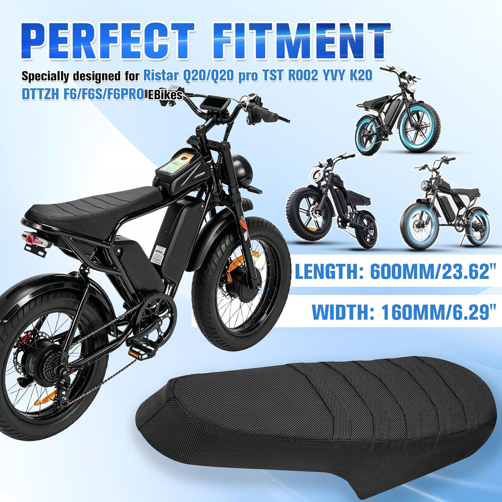 Non-Slip Ebike Seat Cover for Ristar Q20/Q20 Pro, TST R002 R002S, YVY K20, DTTZH F6/F6S/F6PRO EBike, Waterproof Soft PVC Seat Cover for E-Bike Electric Bike Accessories (Black)