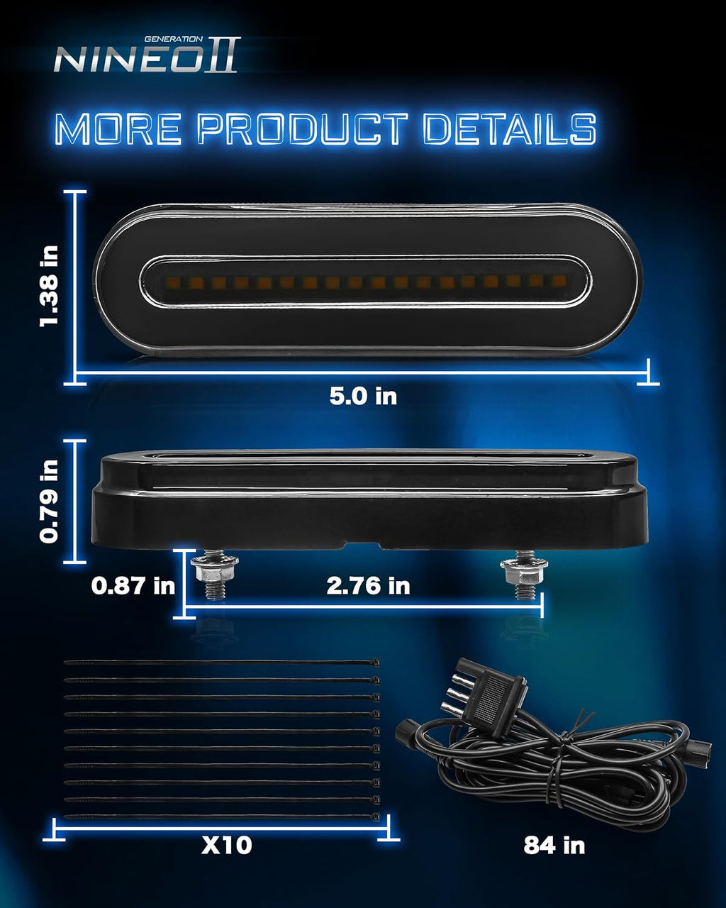 NINEO LED Trailer Light Kit, Hitch Cargo Carrier Stop Brake Turn Signals, 5-inches Red+Yellow Oval Light Kit W/4 Pin Harness Suitable for Luggage Rack Trailer Rack, Pack of 2
