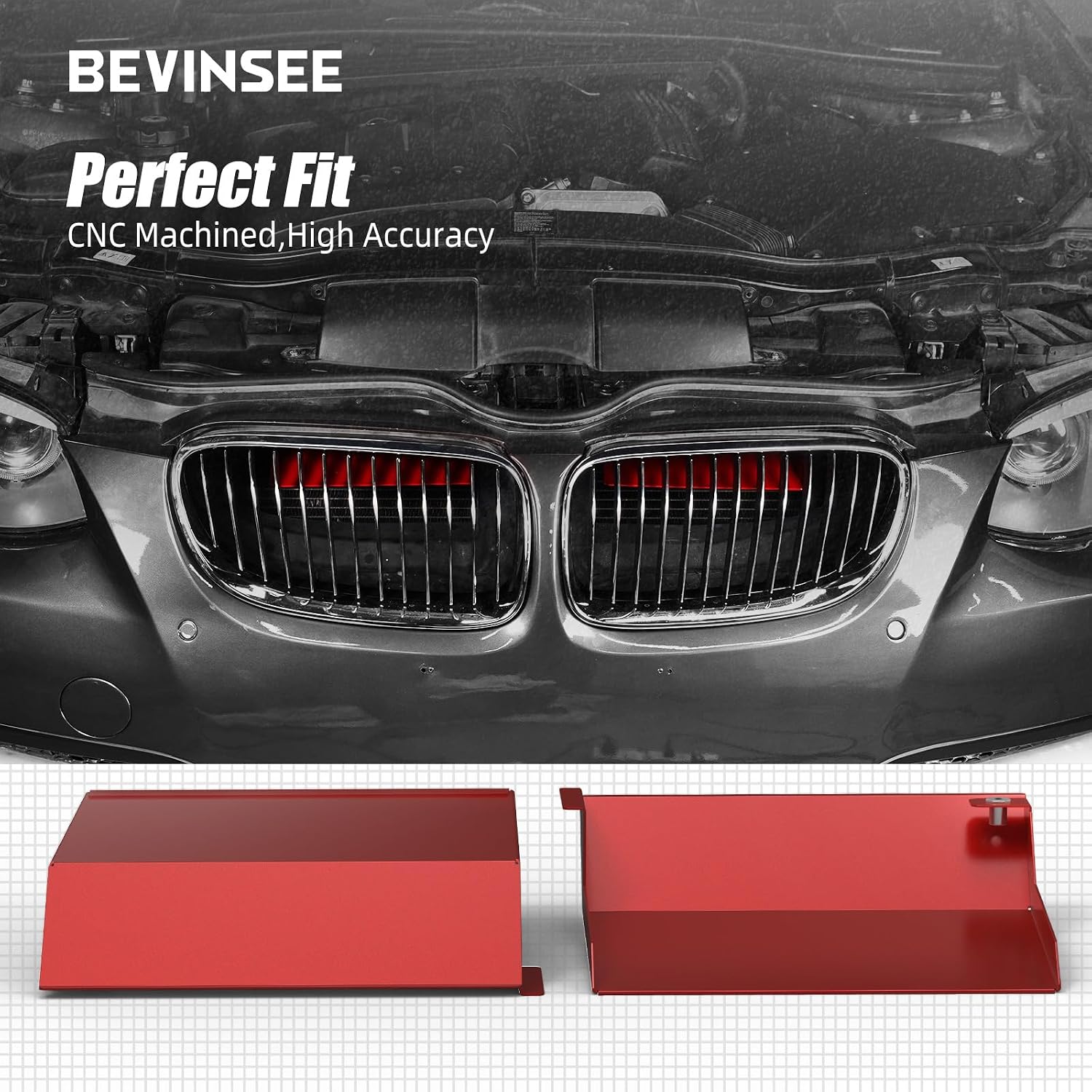 Bevinsee 2pcs Aire Intake Scoops Aire Inlet Compatible with 3 Series E90 E91 E92 E93 323i 325i 328i 330i 335i 335d 2010-2013, Left and Right, Aluminum, Red