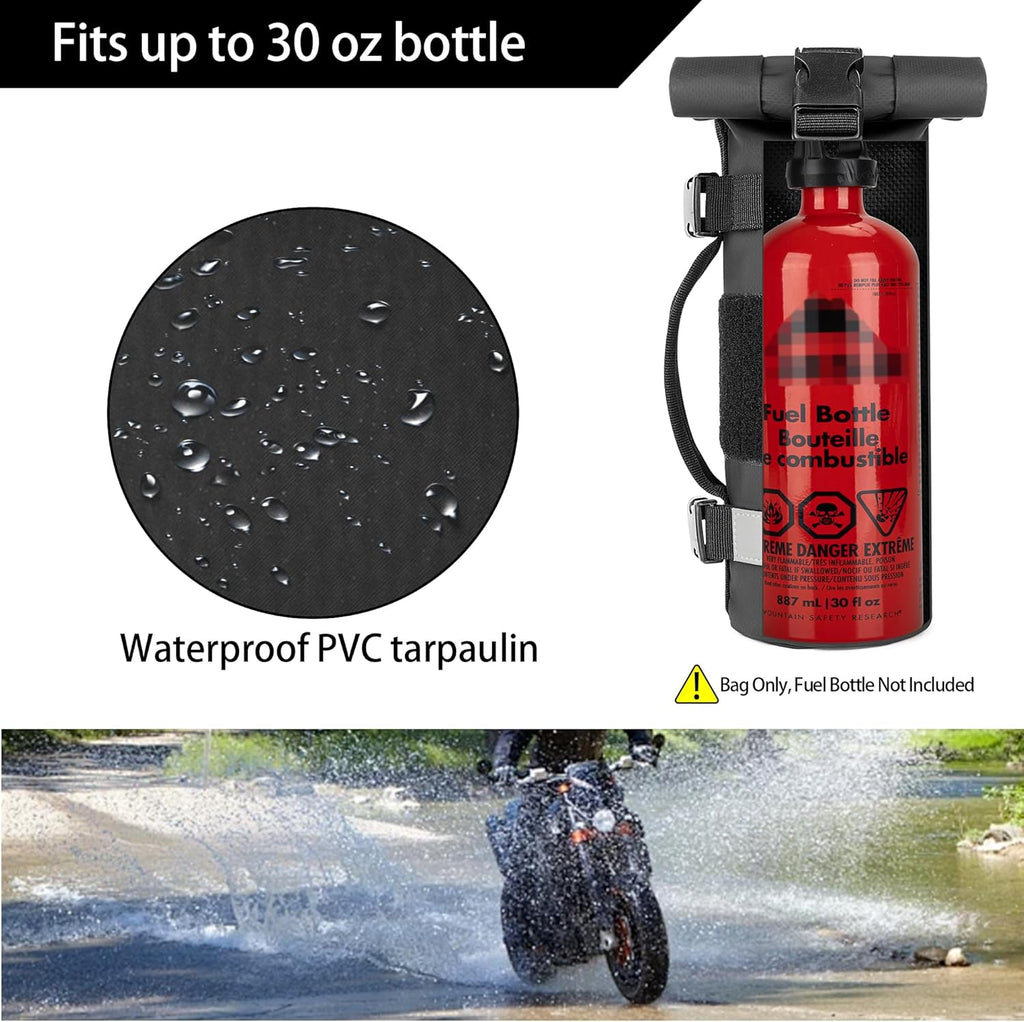 Rexmica Fuel Bottle Holder for 30 oz Fuel Bottle, Fuel Bottle Pouch Bag Fit for Mounting on Motorcycle or on MOLLE Bag Backpack, Black (Patented Design), RM01001