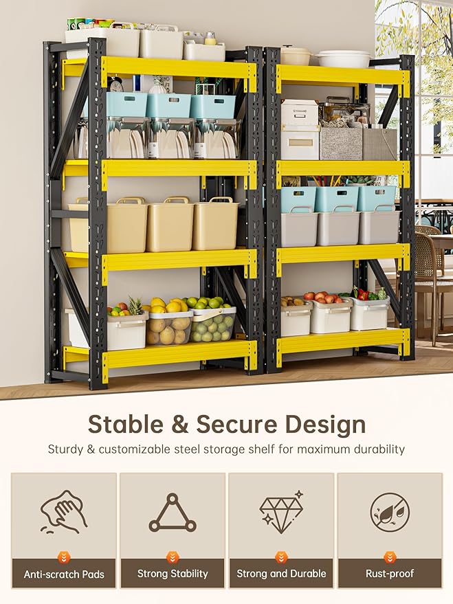 4-Tier Storage Shelves, Adjustable Industrial Metal Shelf System, 000lbs - Image 7