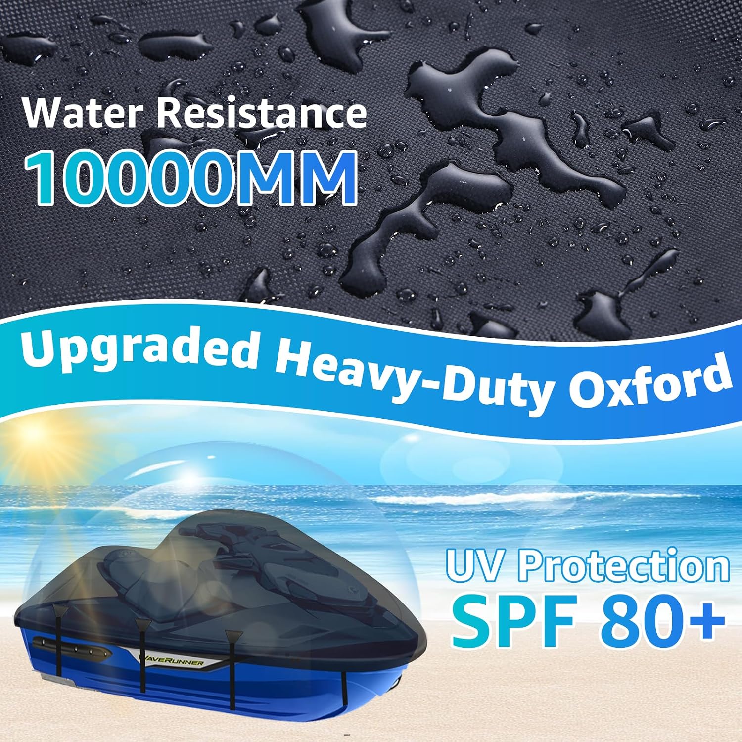Jet Ski Cover,420D Waterproof Jetski Covers with 2 Vents & 4 Windproof Buckles UV Protection Universal Waverunner Cover Fits Yamaha Seadoo from 116" to 125"(Black)
