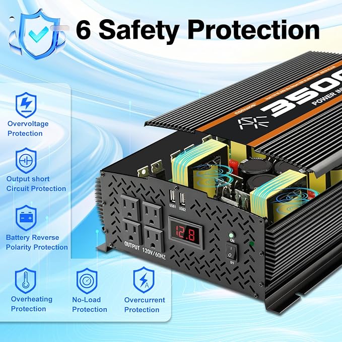 3500 Watt 12v Power Inverter for Vehicles car Truck RV Solar, dc 12v to 110v ac - Image 5