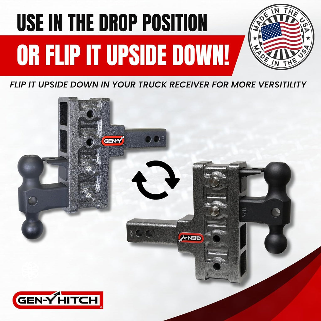 GEN-Y Hitch Offset Tow Hitch for 2" Receiver - 2.5" Rise/5" Drop with 4 Adjustable Positions, Includes Dual Ball Mount, Pintle Lock and Pins, 10,000 lbs Towing Capacity, 1,500 lbs Tongue Weight