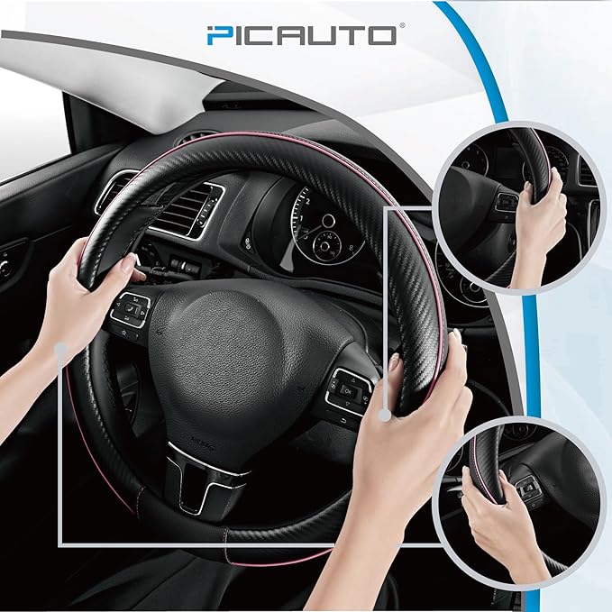PIC AUTO Steering Wheel Cover, Sports Carbon Fiber and Super Breathable Leather - Image 4